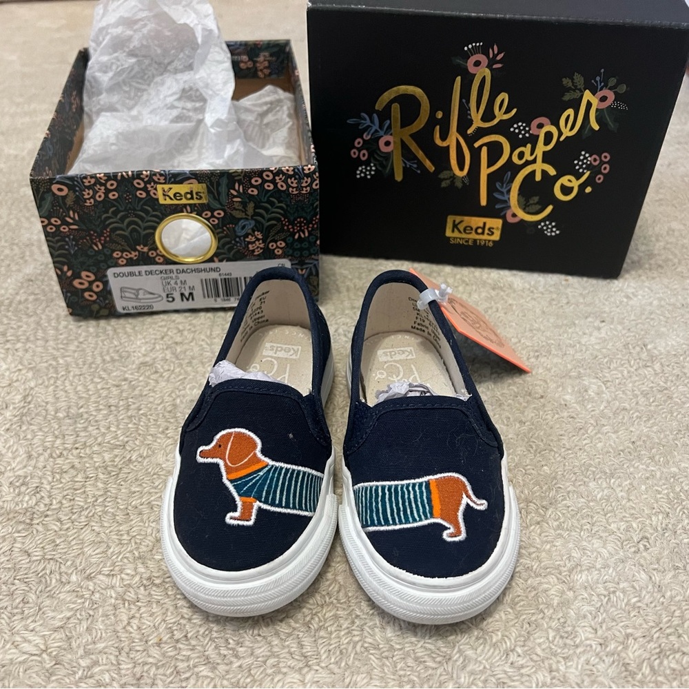 Keds x Rifle Paper Co Kids Double Decker Daschund shoes 5 m